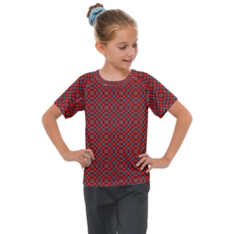 Red Diagonal Plaids Kids  Mesh Piece Tee by ConteMonfrey