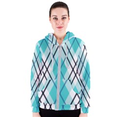 Ice Blue Diagonal Plaids Women s Zipper Hoodie by ConteMonfrey