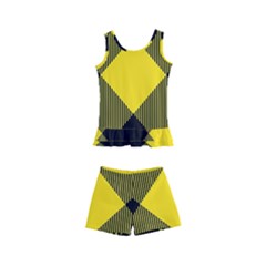 Dark Yellow Diagonal Plaids Kids  Boyleg Swimsuit by ConteMonfrey