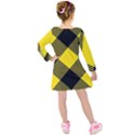 Dark Yellow diagonal plaids Kids  Long Sleeve Velvet Dress View2