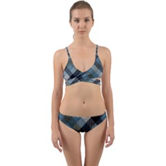 Black And Blue Iced Plaids  Wrap Around Bikini Set by ConteMonfrey