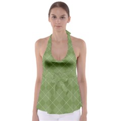 Discreet Green Tea Plaids Babydoll Tankini Top by ConteMonfrey