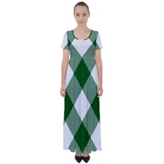 Green And White Diagonal Plaids High Waist Short Sleeve Maxi Dress