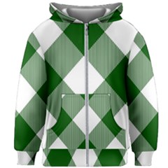 Green And White Diagonal Plaids Kids  Zipper Hoodie Without Drawstring by ConteMonfrey