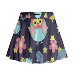 Owl Star Pattern Background Mini Flare Skirt