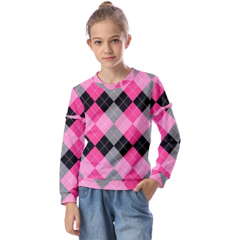 Seamless Argyle Pattern Kids  Long Sleeve Tee With Frill  by Wegoenart