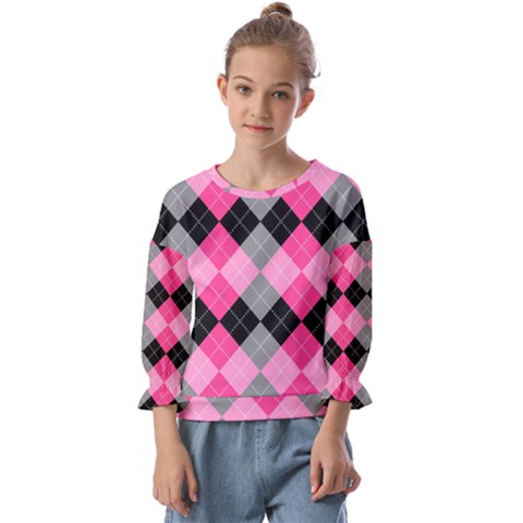 Seamless Argyle Pattern Kids  Cuff Sleeve Top by Wegoenart