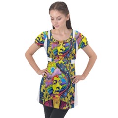 Psychedelic Rock Jimi Hendrix Puff Sleeve Tunic Top