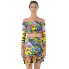 Psychedelic Rock Jimi Hendrix Off Shoulder Top With Skirt Set