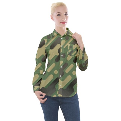 Camouflage Pattern Background Women s Long Sleeve Pocket Shirt by Wegoenart