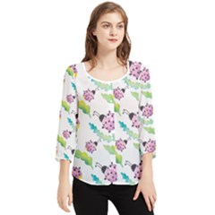 Watercolor-pattern-with-lady-bug Chiffon Quarter Sleeve Blouse by Wegoenart