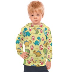 Seamless Pattern With Cute Dinosaurs Character Kids  Hooded Pullover by Wegoenart