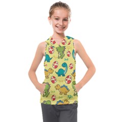 Seamless Pattern With Cute Dinosaurs Character Kids  Sleeveless Hoodie by Wegoenart