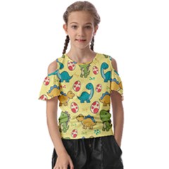 Seamless Pattern With Cute Dinosaurs Character Kids  Butterfly Cutout Tee