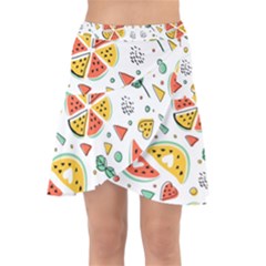 Seamless-hipster-pattern-with-watermelons-mint-geometric-figures Wrap Front Skirt by Wegoenart