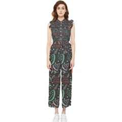 Seamless-vector-pattern-with-watermelons-mint -- Women s Frill Top Chiffon Jumpsuit