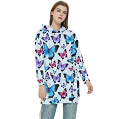 Decorative-festive-trendy-colorful-butterflies-seamless-pattern-vector-illustration Women s Long Oversized Pullover Hoodie by Wegoenart