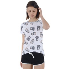 Cute Seamless Pattern With Koala Panda Bear Short Sleeve Foldover Tee by Wegoenart