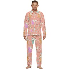 Cute Kawaii Kittens Seamless Pattern Men s Long Sleeve Velvet Pocket Pajamas Set by Wegoenart
