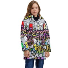 Hip Hop Background Kid s Hooded Longline Puffer Jacket by Wegoenart