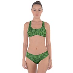 Seamless Pattern Crocodile Leather Criss Cross Bikini Set by Wegoenart