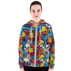 Graffiti Characters Seamless Pattern Women s Zipper Hoodie by Wegoenart