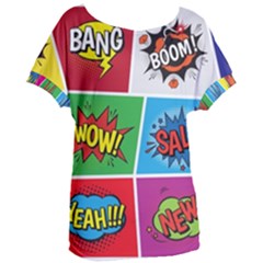 Pop Art Comic Vector Speech Cartoon Bubbles Popart Style With Humor Text Boom Bang Bubbling Expressi Women s Oversized Tee by Wegoenart