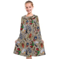 Tattoo Pattern Kids  Midi Sailor Dress by Wegoenart