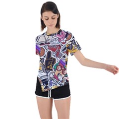 Vintage College Colorful Seamless Pattern Asymmetrical Short Sleeve Sports Tee by Wegoenart
