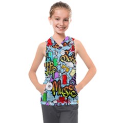 Graffiti Characters Seamless Patterns Kids  Sleeveless Hoodie by Wegoenart