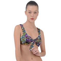 Graffiti Word Seamless Pattern Front Tie Bikini Top by Wegoenart