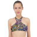 Graffiti Word Seamless Pattern High Neck Bikini Top View1