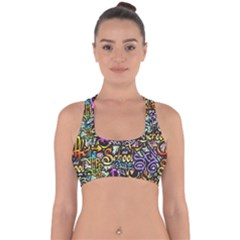 Graffiti Word Seamless Pattern Cross Back Hipster Bikini Top  by Wegoenart