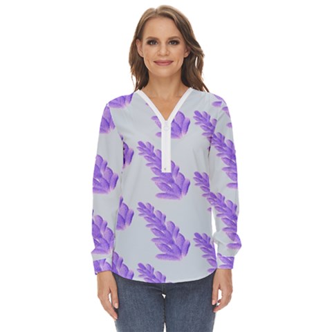 Cute Lavanda Blue Zip Up Long Sleeve Blouse by ConteMonfrey