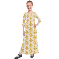 Orange Leaves   Kids  Quarter Sleeve Maxi Dress by ConteMonfrey