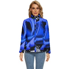 Blue Rose Bloom Blossom Women s Puffer Bubble Jacket Coat by Wegoenart