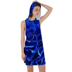 Blue Rose Flower Plant Romance Racer Back Hoodie Dress by Wegoenart