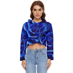 Blue Rose Flower Plant Romance Women s Lightweight Cropped Hoodie by Wegoenart