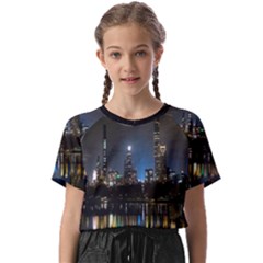 New York Night Central Park Skyscrapers Skyline Kids  Basic Tee by Wegoenart