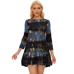 New York Night Central Park Skyscrapers Skyline Long Sleeve Babydoll Dress by Wegoenart