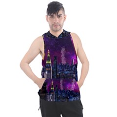 New York Manhattan Skyline Cityscape Downtown Men s Sleeveless Hoodie by Wegoenart