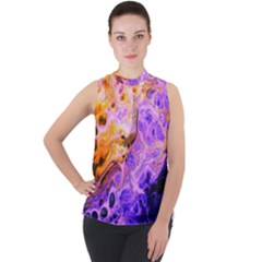 Conceptual Abstract Painting Acrylic Mock Neck Chiffon Sleeveless Top