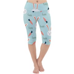 Bunny Carrot Pattern Background Lightweight Velour Cropped Yoga Leggings