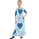 Hearts Pattern Paper Wallpaper Blue Background Kids  Quarter Sleeve Maxi Dress View1