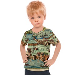 Medeival Ancient Map Fortress Island Seaport Town Kids  Sports Tee