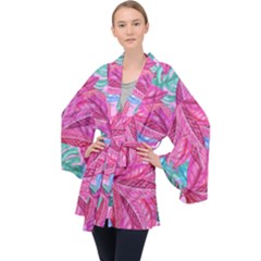 Sheets Tropical Reason Print Pattern Design Long Sleeve Velvet Kimono  by Wegoenart