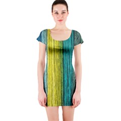 Line Rope Fiber Close Up Multicoloured Background Short Sleeve Bodycon Dress by Wegoenart