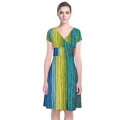 Line Rope Fiber Close Up Multicoloured Background Short Sleeve Front Wrap Dress by Wegoenart