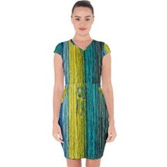 Line Rope Fiber Close Up Multicoloured Background Capsleeve Drawstring Dress  by Wegoenart