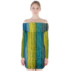 Line Rope Fiber Close Up Multicoloured Background Long Sleeve Off Shoulder Dress by Wegoenart